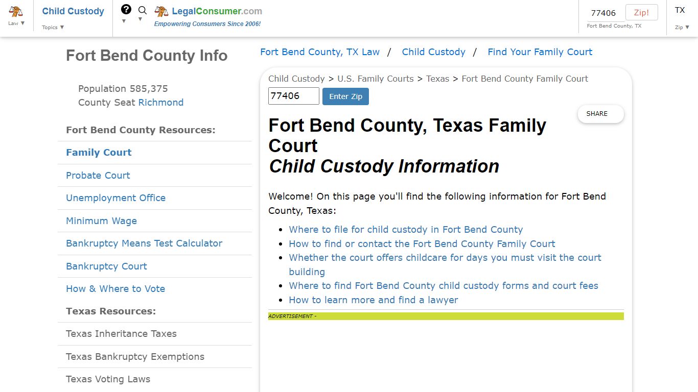 Fort Bend County Family Court -- Child Custody Info - LegalConsumer.com